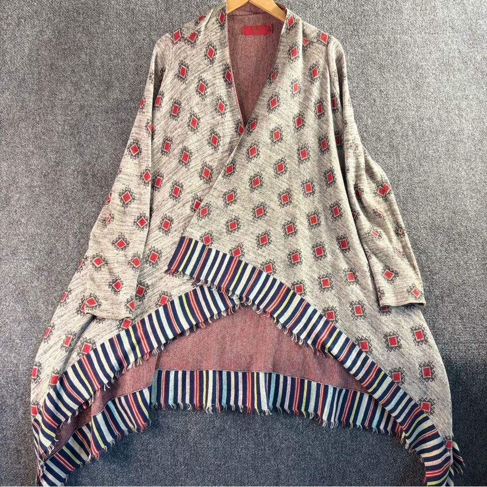 Tigerlily Gray and Red Women's poncho Sweater